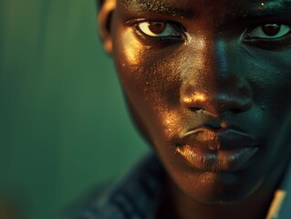 A detailed close up of a multiracial person with a black complexion - obrazy, fototapety, plakaty