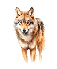 Watercolor illustration of a gray wolf isolated on white background.