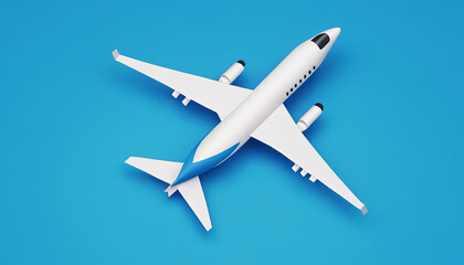 Illustration of a white commercial airplane on a blue background