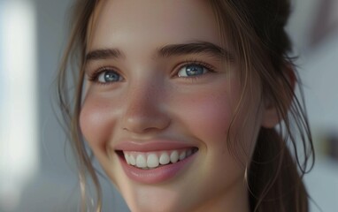 Naklejka premium A close-up of a multiracial person with a joyful smile on their face
