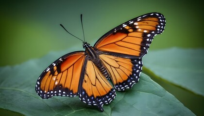 Monarch butterfly on green leaf