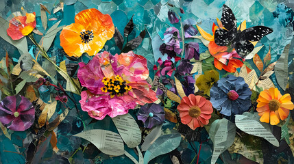 Colorful botanical paper collage