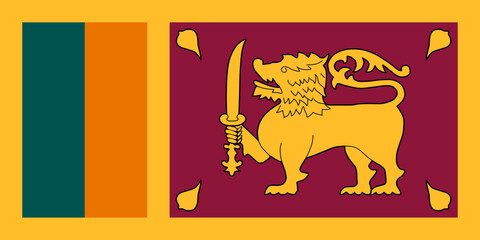 Close-up of yellow, red, green, orange national flag of Asian country of Sri Lanka with lion and sword. Illustration made February 25th, 2024, Zurich, Switzerland.