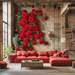 sofa and roses, ai generated