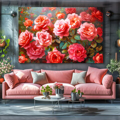 sofa and roses, ai generated