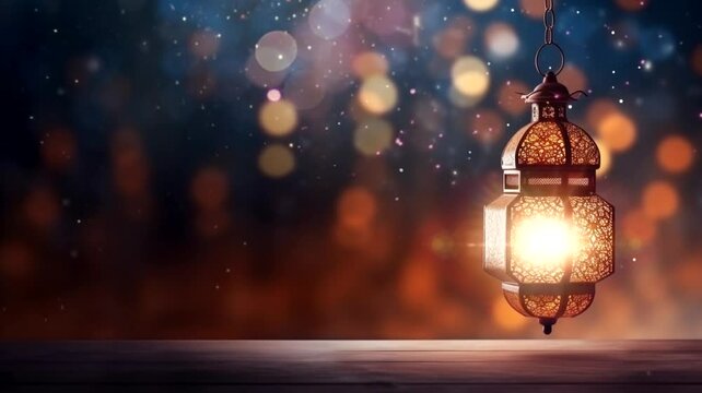 Ramadan lantern scene with blur background, animated virtual repeating seamless 4k	