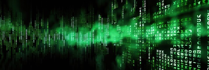 Fototapeta na wymiar Green digital binary data on computer screen background