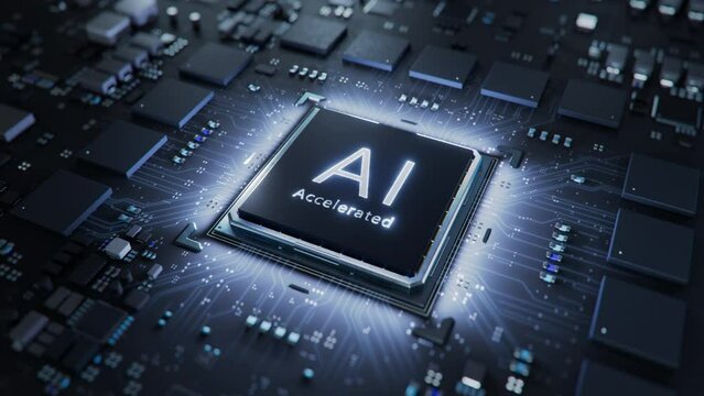 Dynamic Close-up of Laser Engraving on Advanced AI Chip. Laser Engraves AI Accelerated on CPU Microchip Surface. The Next Generation Processor for Datacenter Cloud and Artificial Intelligence Solution