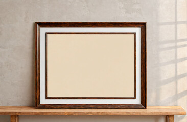 Old frame mockup close up on a light wall, Classic wooden frame in an old house