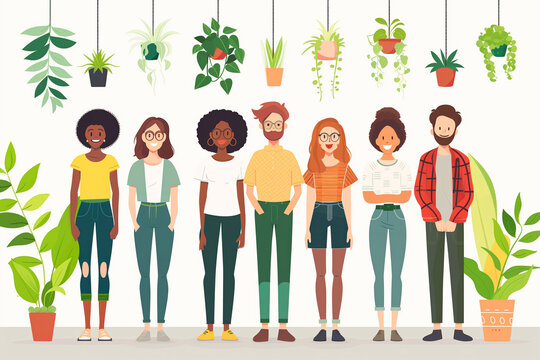 Illustration of Diversity Group of People Side by Side on Isolated Background. Diversity Concept