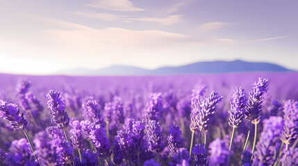 Fototapeta premium A field of lavender flowers with a blurry sky in the background
