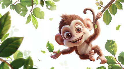 Rolgordijnen A mischievous cartoon monkey swinging from vine to vine. © Shamim