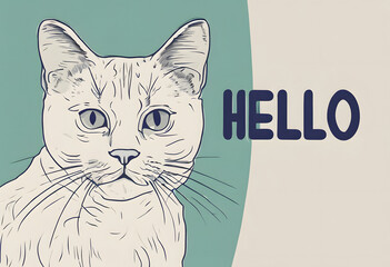 The word "HELLO" with a cute cat.