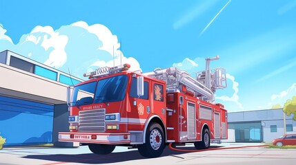 fire truck with engine - obrazy, fototapety, plakaty