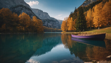 Autumn Serenity: A Boat on a Tranquil Lake