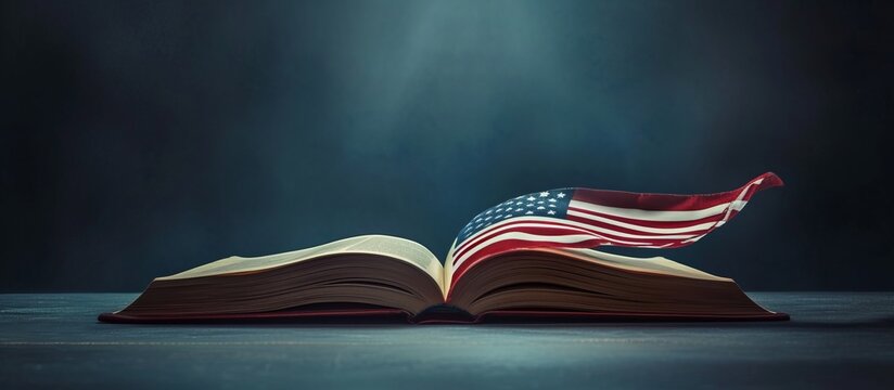 Knowledge Unfolds - An Open Book Illuminating the Symbol of Freedom and Pride, The American Flag, A Testament to the Power of Education