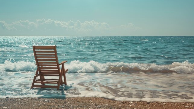 A beach chair in front of the sea on a beautiful sunny day. stock images hd, royalty free,