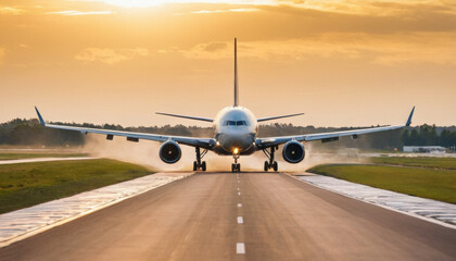 Fototapeta premium Commercial airplane takes off over the runway