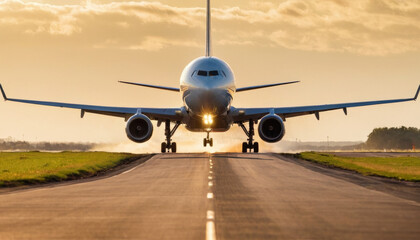 Naklejka premium Commercial airplane takes off over the runway