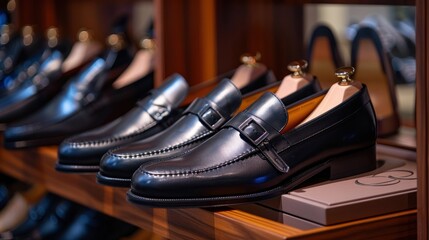 A luxury loafer for men, black leather, modern details,