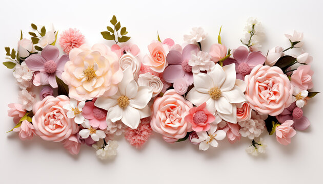 frame of flowers on a white background. design for wedding decoration. 