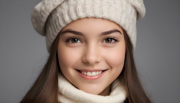 Girl wear winter cap, Smiling face