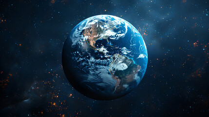 Earth Day or Environmental Protection Day. A planet on a dark background of the atmosphere.