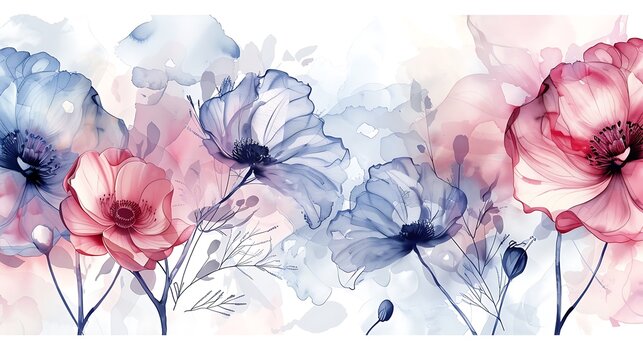 Abstract floral art background vector. Botanical watercolor hand drawn flowers paint brush line art. Design illustration for wallpaper, poster, cover, greeting and invitation card. Generative Ai
