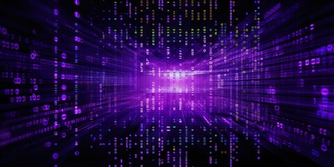 Fototapeta na wymiar Purple digital binary data on computer screen background