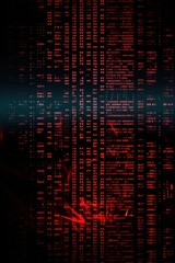Red digital binary data on computer screen background