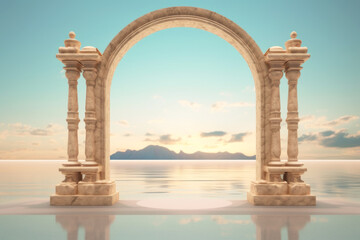 Discover serenity with this ethereal archway framing a tranquil seascape