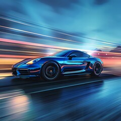 Blue Business Car Speeding on Highway