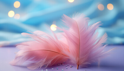 pastel colored feathers with sparkles close-up. background for design with delicate feathers.