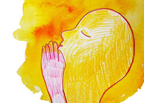 Dipinto acquerello preghiera. Religione. 