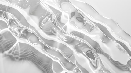 An elegant, swirling texture of transparent hyaluronic serum gel on a white backdrop. - obrazy, fototapety, plakaty