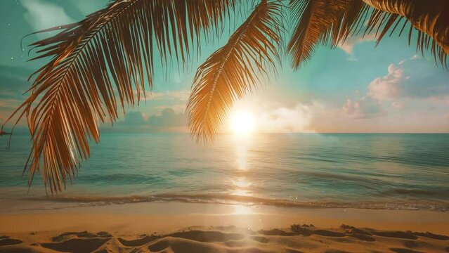 perfect tropical beach landscape. sunset on the beach. seamless looping overlay 4k virtual video animation background 