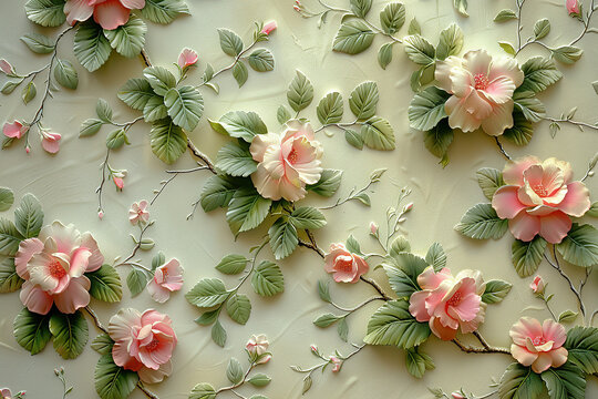 Romantic wallpapers with delicate patterns of blooming flowers, vines and leaves.