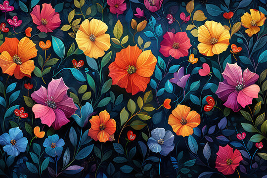 Romantic wallpapers with delicate patterns of blooming flowers, vines and leaves.