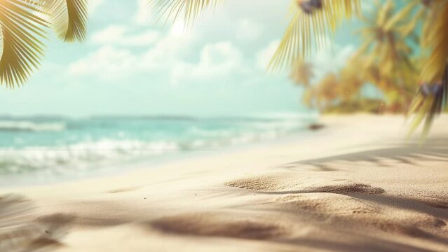 nature background concept. summer sandy beach with blur ocean on background. seamless looping overlay 4k virtual video animation background 
