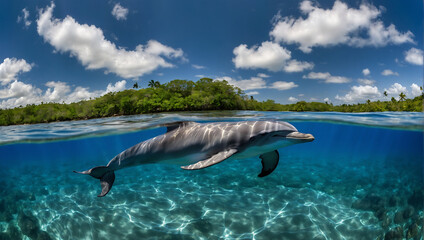Delfin w Tropikalnej Lagunie – Harmonia z Naturą - obrazy, fototapety, plakaty