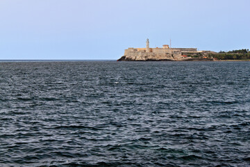 View of the Morro Castle. Also known as Castillo de los Tres Reyes del Morro, this fortress guards the entrance to Havana harbor. The castle was built in 1589. Havana, Cuba