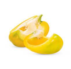 Fresh yellow sweet pepper sliced isolated on white background