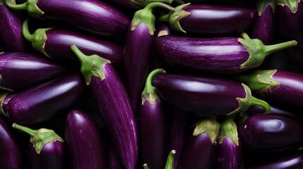 A box of vibrant purple eggplants, close-up realistic photo Generative AI
