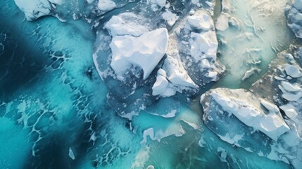 Generative AI A drone's view of Antarctic ice floes - obrazy, fototapety, plakaty