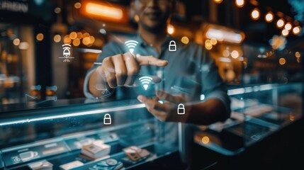 Franchise business concept, Businessman touching virtual franchise business icon for franchise network 