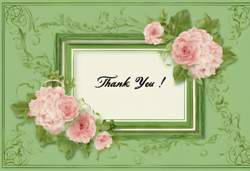 The word THANK YOU in an elegant frame on a green background.