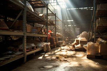 A warehouse filled with numerous shelves holding boxes of various sizes, neatly arranged and organized