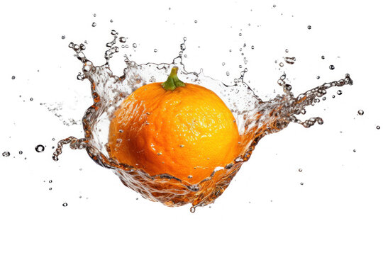 Vibrant tangerine plunging into water