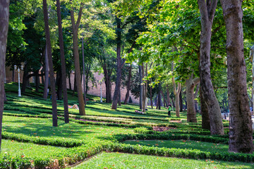 View of the famous park Gulhane in the historical center of the Istanbul. Turkey.