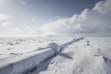 Obraz premium Snow covered gas pipeline in a remote arctic region demonstrating the extremes humans navigate to harness and transport energy